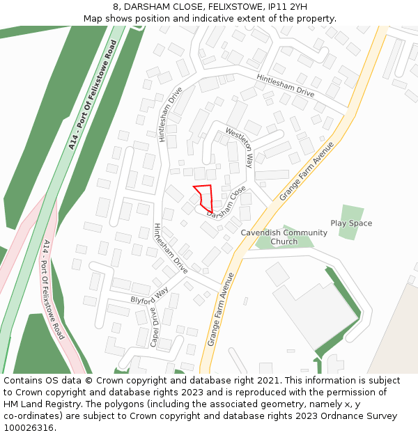 8, DARSHAM CLOSE, FELIXSTOWE, IP11 2YH: Location map and indicative extent of plot