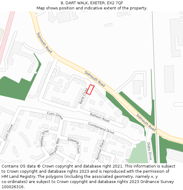 8, DART WALK, EXETER, EX2 7QF: Location map and indicative extent of plot