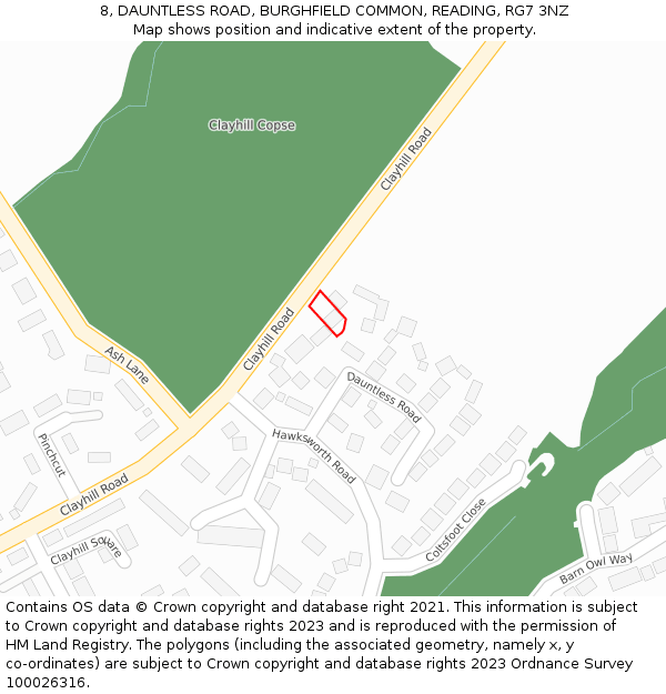 8, DAUNTLESS ROAD, BURGHFIELD COMMON, READING, RG7 3NZ: Location map and indicative extent of plot