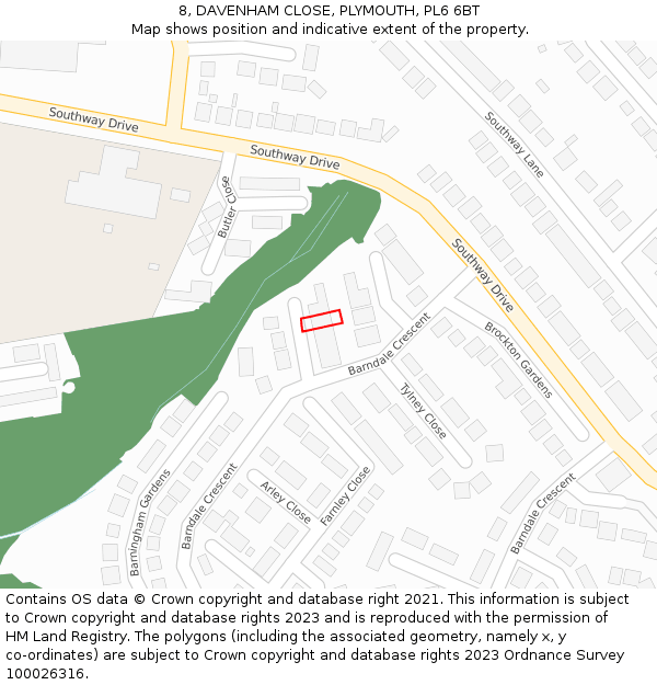 8, DAVENHAM CLOSE, PLYMOUTH, PL6 6BT: Location map and indicative extent of plot