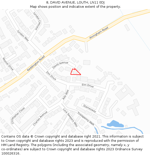 8, DAVID AVENUE, LOUTH, LN11 0DJ: Location map and indicative extent of plot