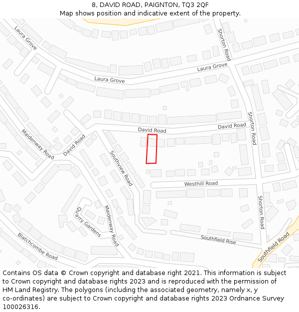 8, DAVID ROAD, PAIGNTON, TQ3 2QF: Location map and indicative extent of plot