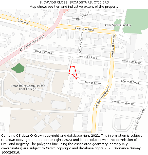 8, DAVIDS CLOSE, BROADSTAIRS, CT10 1RD: Location map and indicative extent of plot