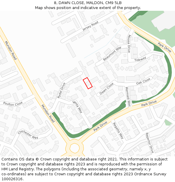 8, DAWN CLOSE, MALDON, CM9 5LB: Location map and indicative extent of plot