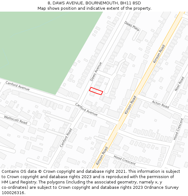 8, DAWS AVENUE, BOURNEMOUTH, BH11 8SD: Location map and indicative extent of plot
