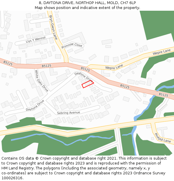 8, DAYTONA DRIVE, NORTHOP HALL, MOLD, CH7 6LP: Location map and indicative extent of plot