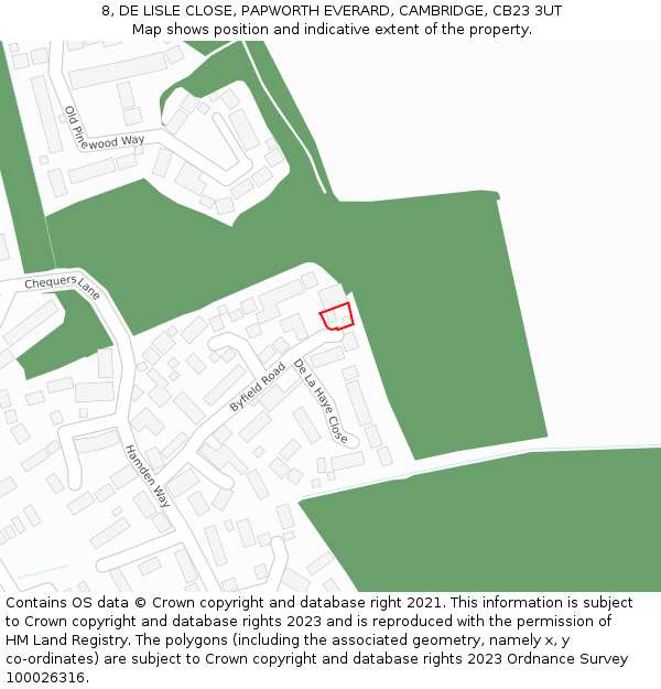 8, DE LISLE CLOSE, PAPWORTH EVERARD, CAMBRIDGE, CB23 3UT: Location map and indicative extent of plot