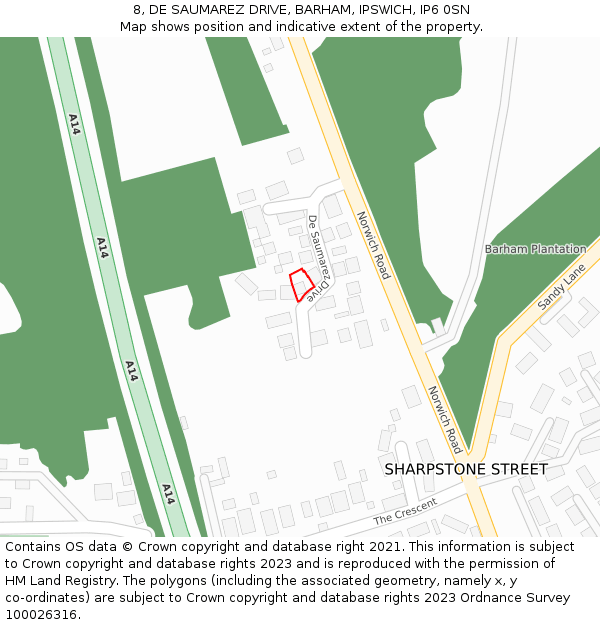 8, DE SAUMAREZ DRIVE, BARHAM, IPSWICH, IP6 0SN: Location map and indicative extent of plot