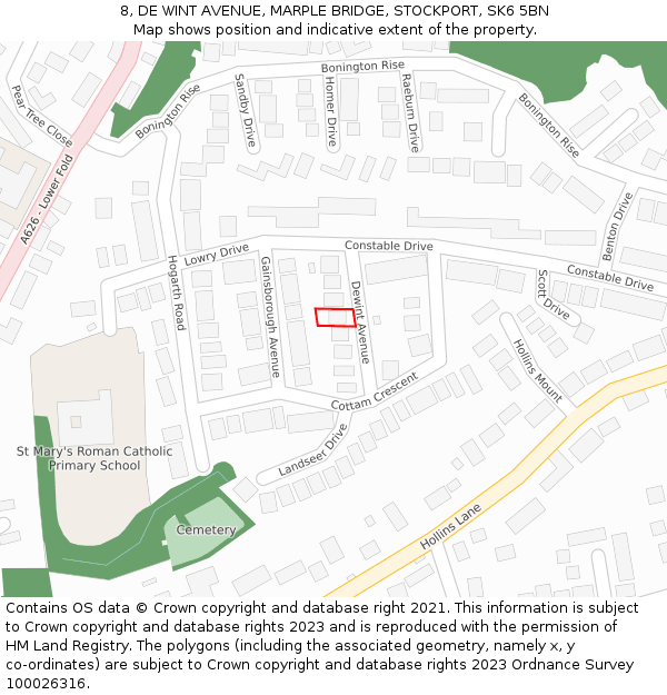 8, DE WINT AVENUE, MARPLE BRIDGE, STOCKPORT, SK6 5BN: Location map and indicative extent of plot