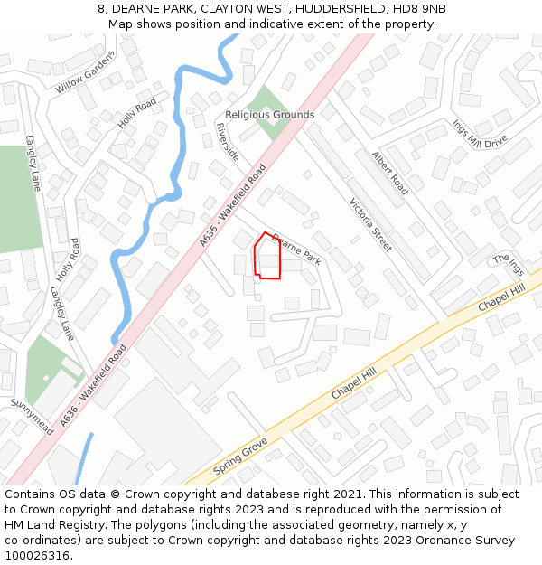 8, DEARNE PARK, CLAYTON WEST, HUDDERSFIELD, HD8 9NB: Location map and indicative extent of plot