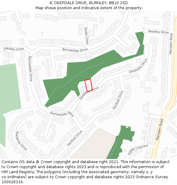 8, DEEPDALE DRIVE, BURNLEY, BB10 2SD: Location map and indicative extent of plot