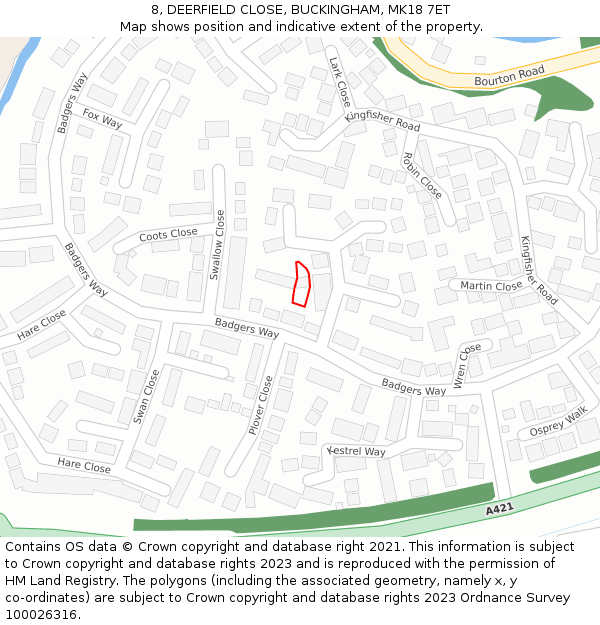 8, DEERFIELD CLOSE, BUCKINGHAM, MK18 7ET: Location map and indicative extent of plot