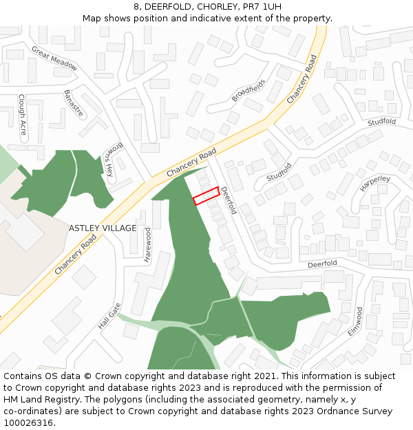 8, DEERFOLD, CHORLEY, PR7 1UH: Location map and indicative extent of plot