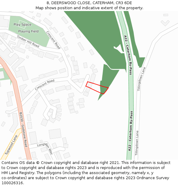 8, DEERSWOOD CLOSE, CATERHAM, CR3 6DE: Location map and indicative extent of plot