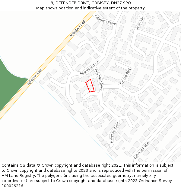 8, DEFENDER DRIVE, GRIMSBY, DN37 9PQ: Location map and indicative extent of plot