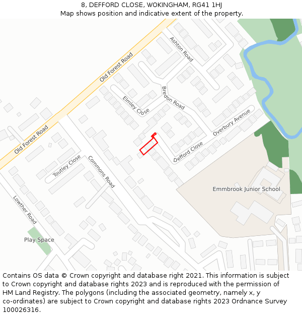 8, DEFFORD CLOSE, WOKINGHAM, RG41 1HJ: Location map and indicative extent of plot