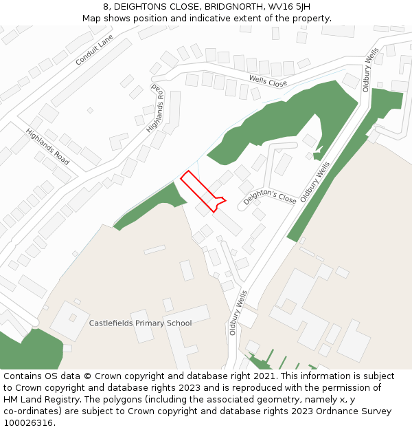 8, DEIGHTONS CLOSE, BRIDGNORTH, WV16 5JH: Location map and indicative extent of plot