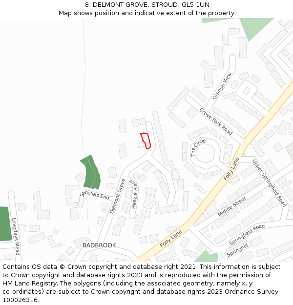 8, DELMONT GROVE, STROUD, GL5 1UN: Location map and indicative extent of plot