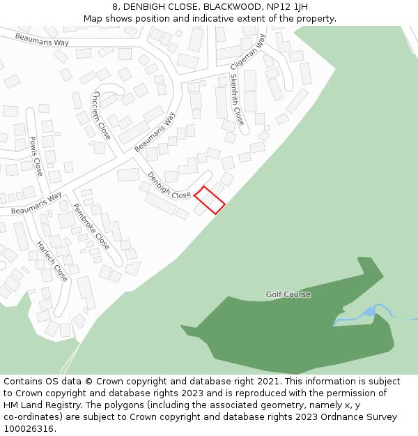 8, DENBIGH CLOSE, BLACKWOOD, NP12 1JH: Location map and indicative extent of plot