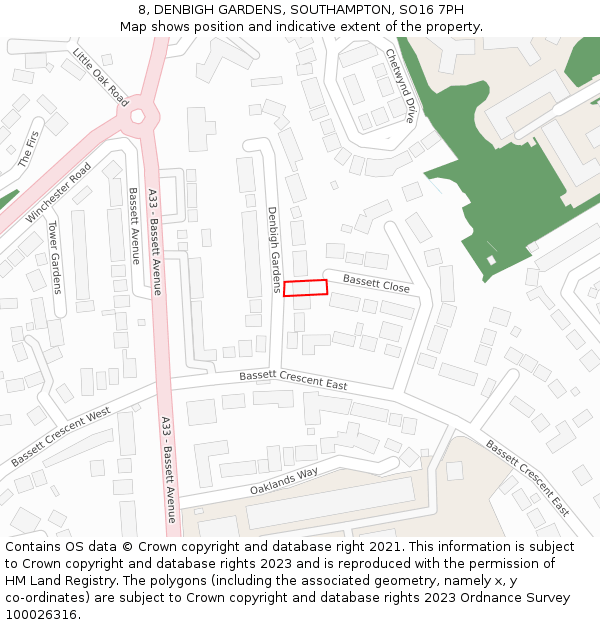 8, DENBIGH GARDENS, SOUTHAMPTON, SO16 7PH: Location map and indicative extent of plot