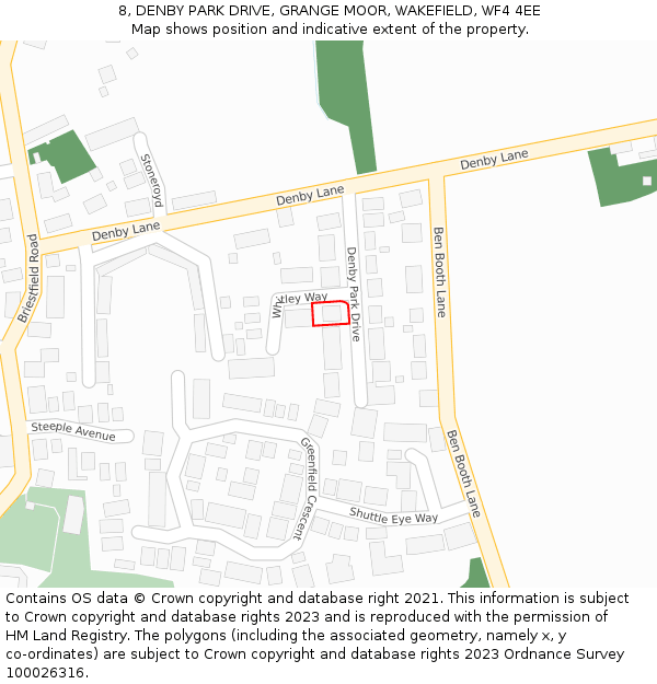 8, DENBY PARK DRIVE, GRANGE MOOR, WAKEFIELD, WF4 4EE: Location map and indicative extent of plot