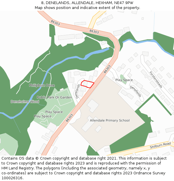 8, DENELANDS, ALLENDALE, HEXHAM, NE47 9PW: Location map and indicative extent of plot