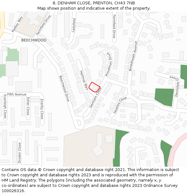 8, DENHAM CLOSE, PRENTON, CH43 7NB: Location map and indicative extent of plot