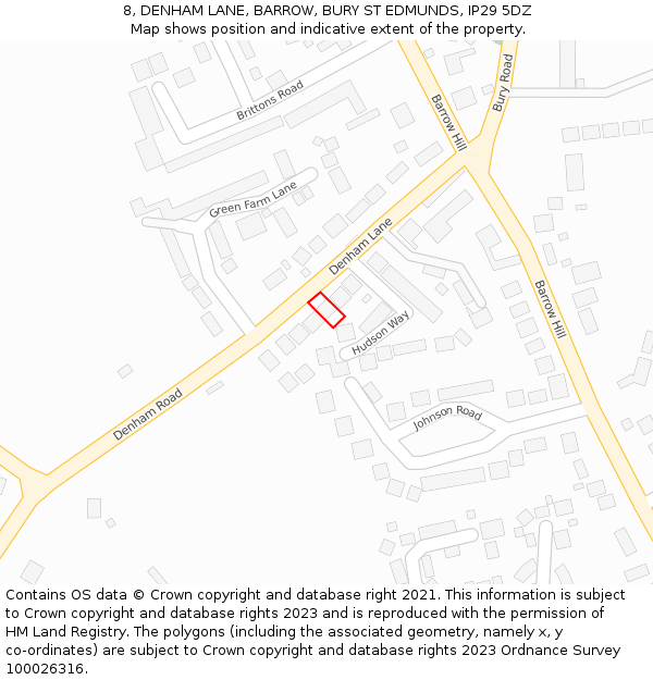 8, DENHAM LANE, BARROW, BURY ST EDMUNDS, IP29 5DZ: Location map and indicative extent of plot