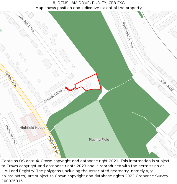 8, DENSHAM DRIVE, PURLEY, CR8 2XG: Location map and indicative extent of plot