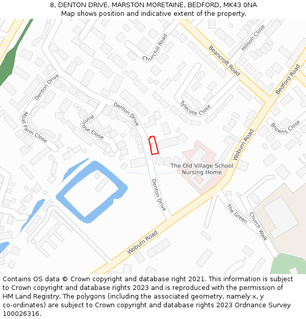 8, DENTON DRIVE, MARSTON MORETAINE, BEDFORD, MK43 0NA: Location map and indicative extent of plot