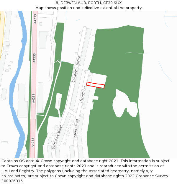 8, DERWEN AUR, PORTH, CF39 9UX: Location map and indicative extent of plot