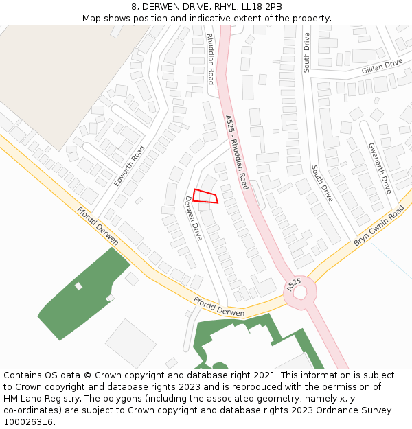 8, DERWEN DRIVE, RHYL, LL18 2PB: Location map and indicative extent of plot