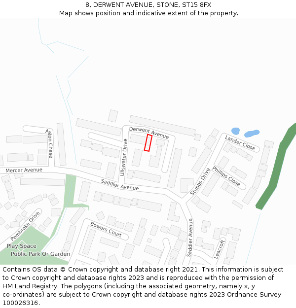 8, DERWENT AVENUE, STONE, ST15 8FX: Location map and indicative extent of plot