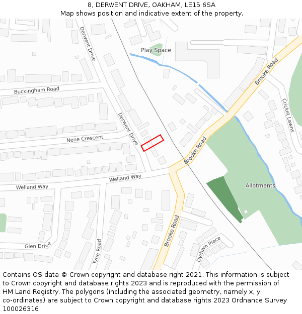 8, DERWENT DRIVE, OAKHAM, LE15 6SA: Location map and indicative extent of plot