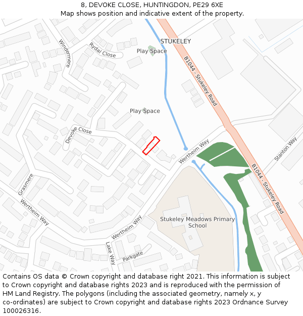 8, DEVOKE CLOSE, HUNTINGDON, PE29 6XE: Location map and indicative extent of plot