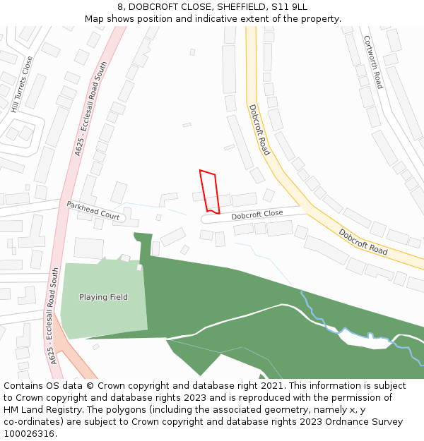8, DOBCROFT CLOSE, SHEFFIELD, S11 9LL: Location map and indicative extent of plot