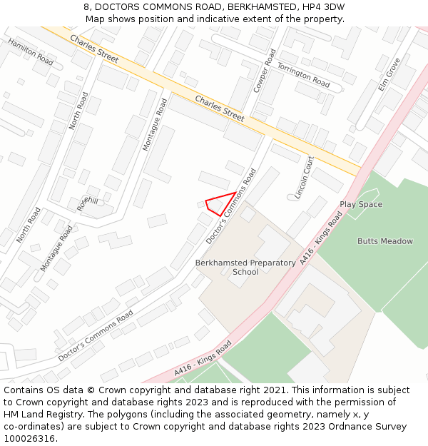 8, DOCTORS COMMONS ROAD, BERKHAMSTED, HP4 3DW: Location map and indicative extent of plot