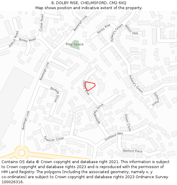 8, DOLBY RISE, CHELMSFORD, CM2 6XQ: Location map and indicative extent of plot