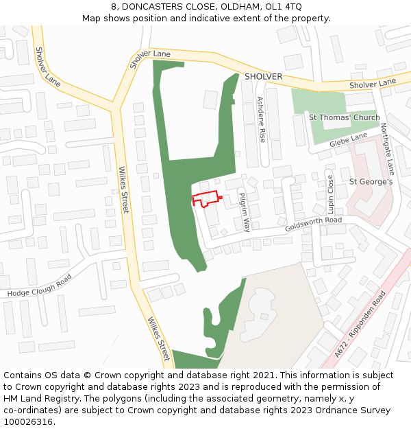 8, DONCASTERS CLOSE, OLDHAM, OL1 4TQ: Location map and indicative extent of plot