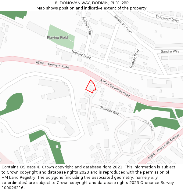 8, DONOVAN WAY, BODMIN, PL31 2RP: Location map and indicative extent of plot