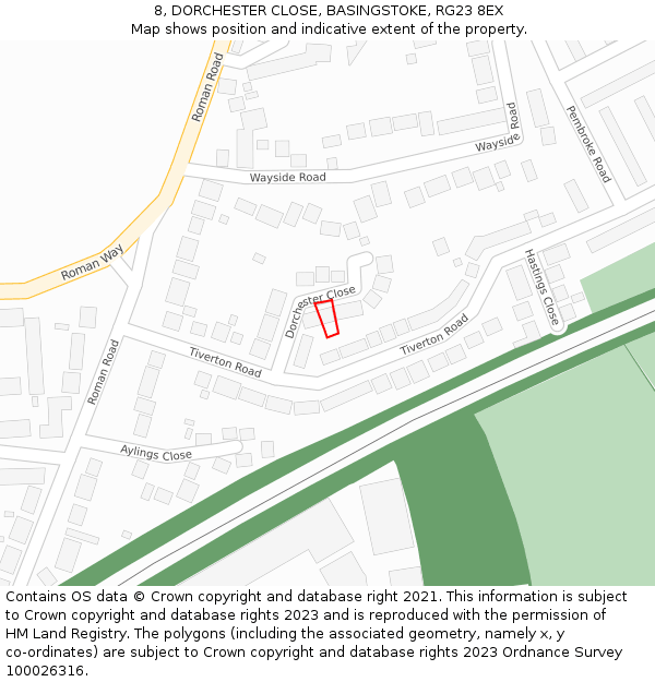 8, DORCHESTER CLOSE, BASINGSTOKE, RG23 8EX: Location map and indicative extent of plot