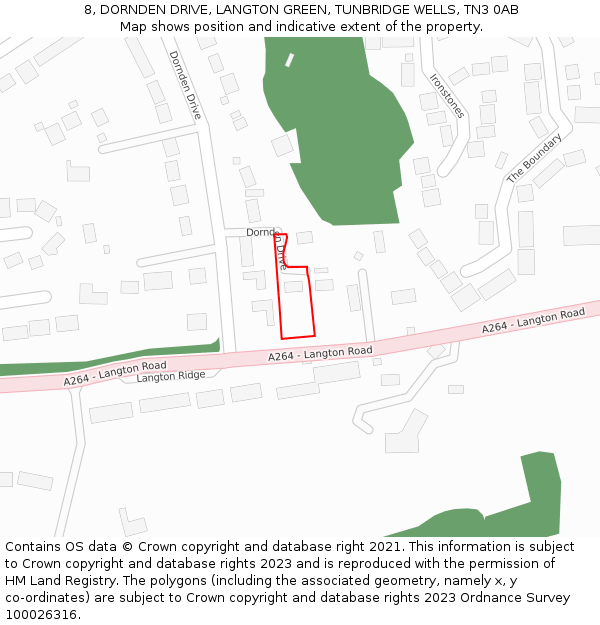 8, DORNDEN DRIVE, LANGTON GREEN, TUNBRIDGE WELLS, TN3 0AB: Location map and indicative extent of plot