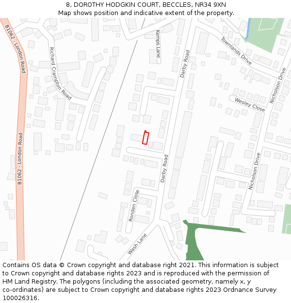 8, DOROTHY HODGKIN COURT, BECCLES, NR34 9XN: Location map and indicative extent of plot