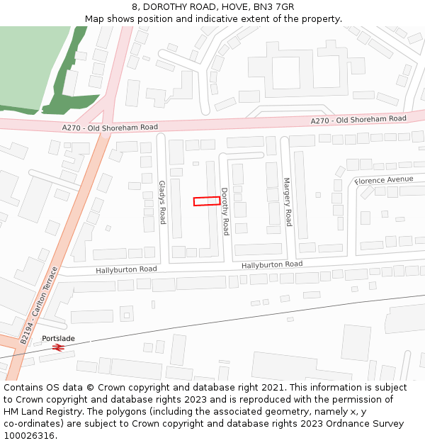 8, DOROTHY ROAD, HOVE, BN3 7GR: Location map and indicative extent of plot