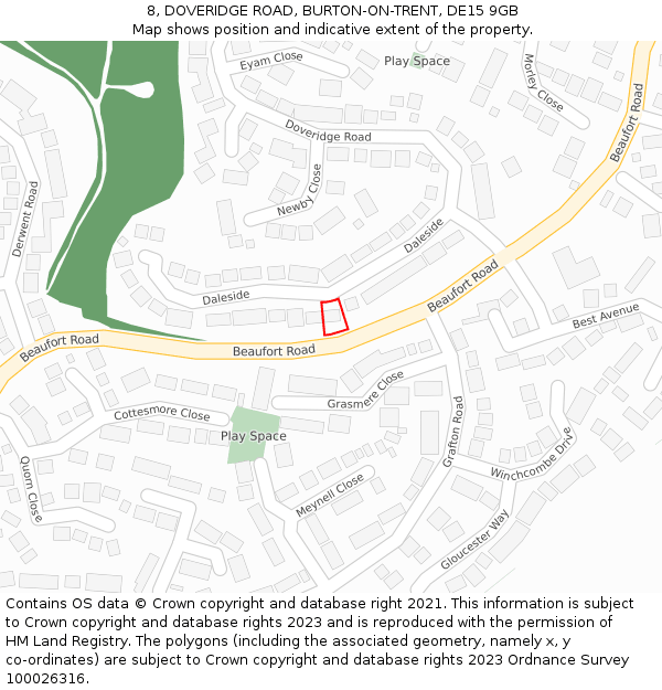 8, DOVERIDGE ROAD, BURTON-ON-TRENT, DE15 9GB: Location map and indicative extent of plot