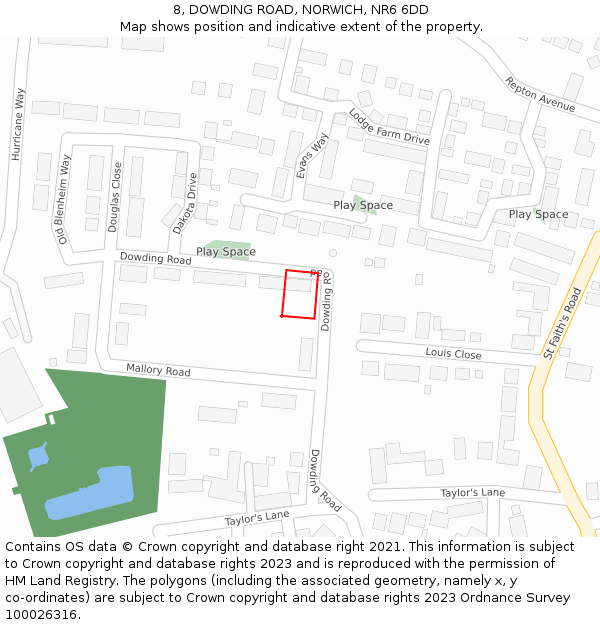 8, DOWDING ROAD, NORWICH, NR6 6DD: Location map and indicative extent of plot