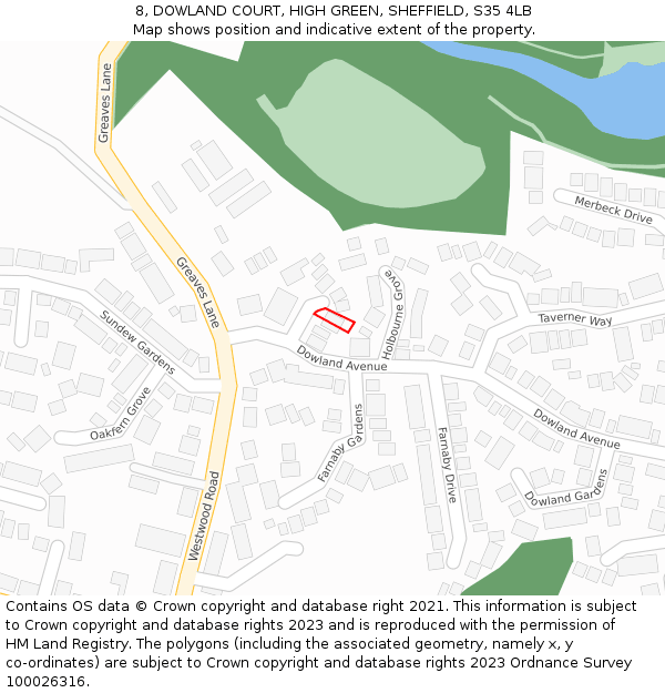 8, DOWLAND COURT, HIGH GREEN, SHEFFIELD, S35 4LB: Location map and indicative extent of plot