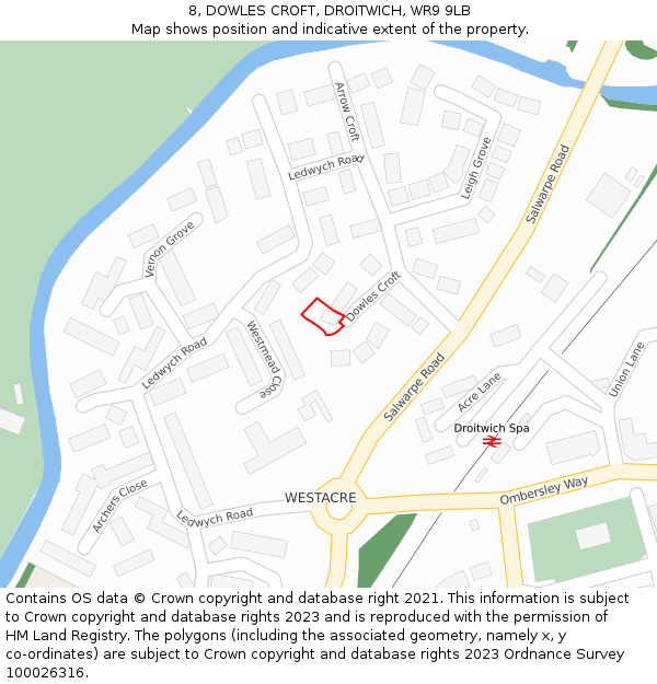 8, DOWLES CROFT, DROITWICH, WR9 9LB: Location map and indicative extent of plot