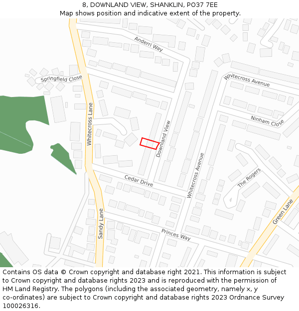 8, DOWNLAND VIEW, SHANKLIN, PO37 7EE: Location map and indicative extent of plot