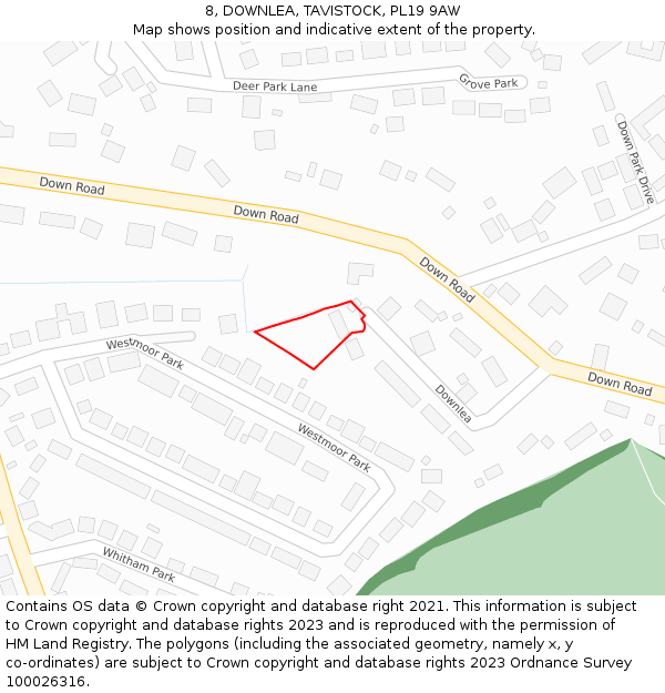 8, DOWNLEA, TAVISTOCK, PL19 9AW: Location map and indicative extent of plot
